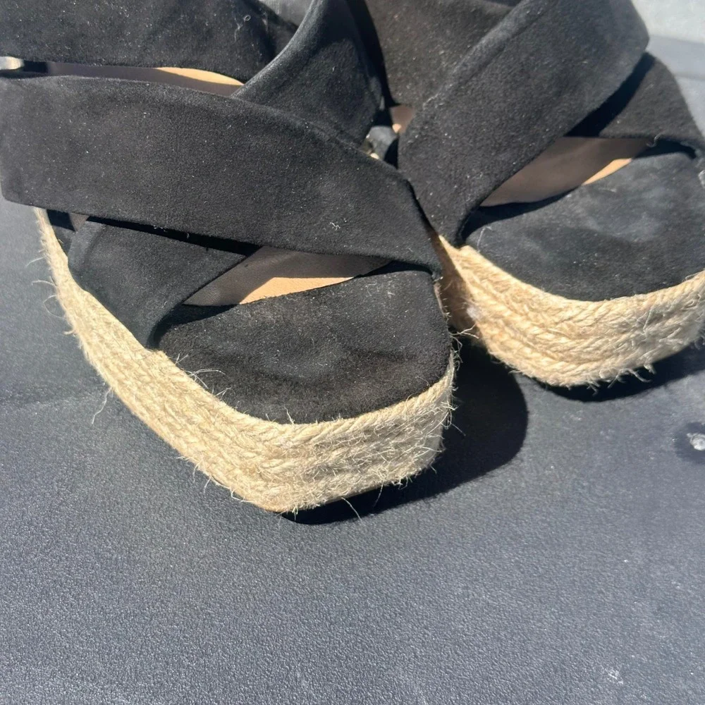 Castaner Black Suede Crisscross Espadrille Wedge Sandals Spain Size 39 Womens
